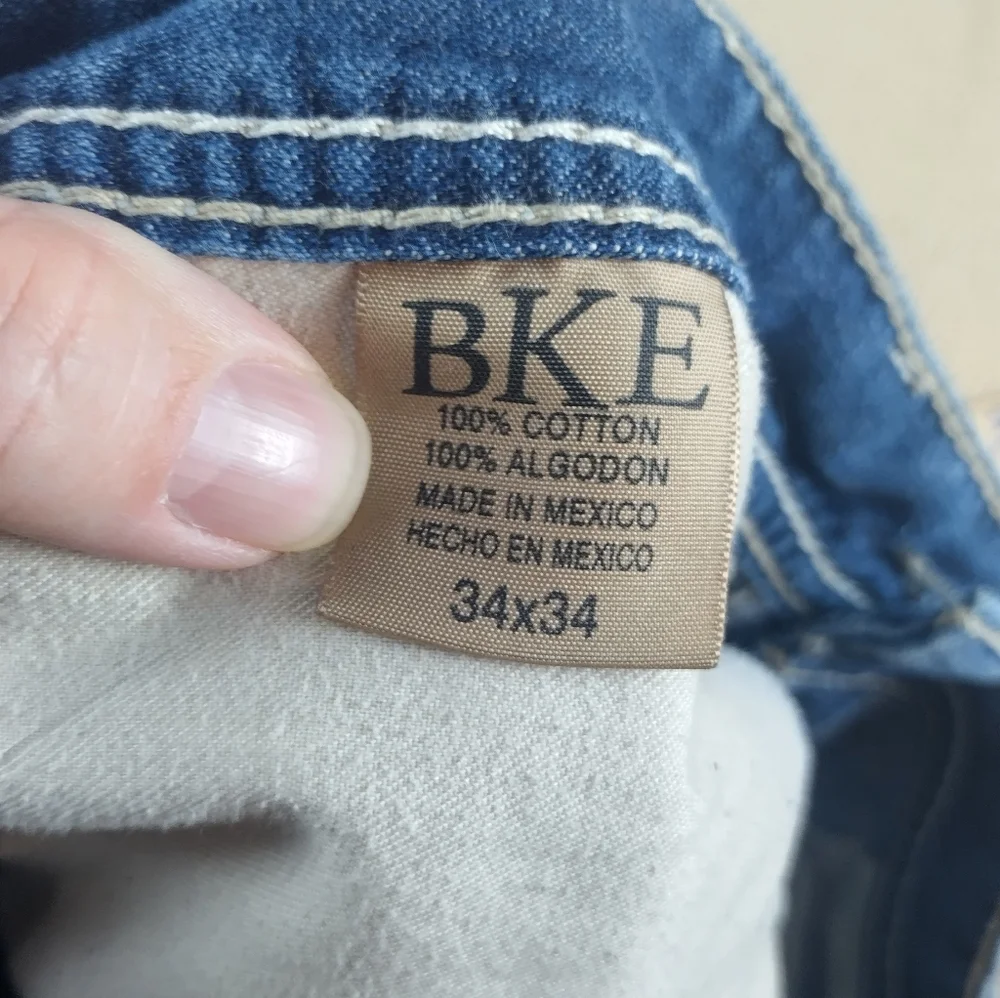 BKE Derek Jeans Men's Size 34x34 Bootcut  Thick Stitch Distressed